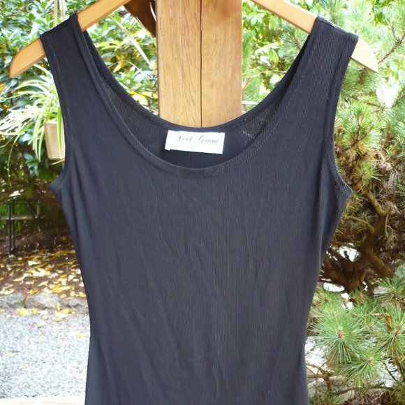 French Dark Navy Blue Shiny Ribbed Tank Top - Picture 2 of 10